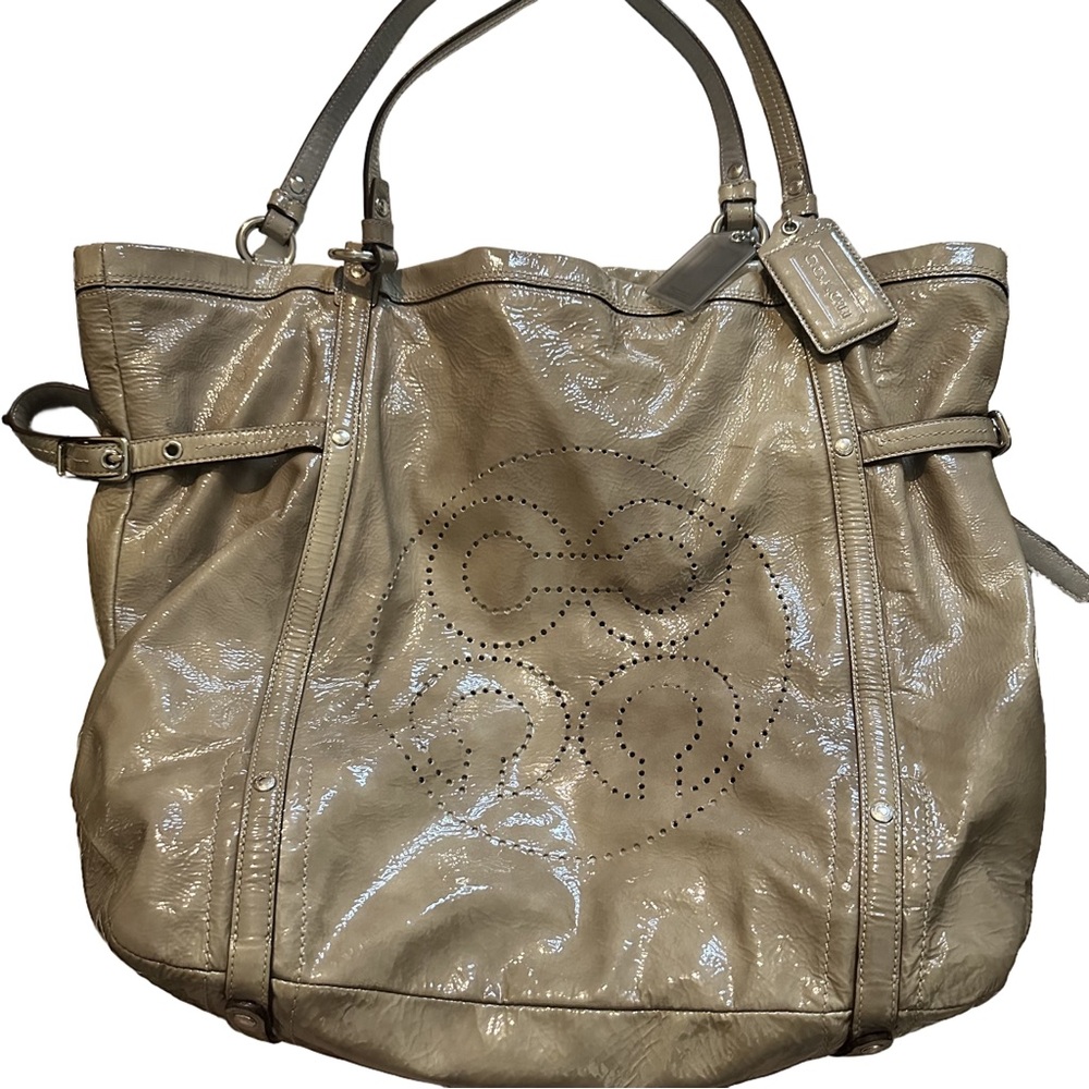 Coach Patent Leather Tote in Taupe